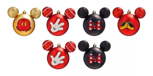 Jogo de Bolas de Natal Mickey Mouse, Branco/Dourado, 6 Bolas de