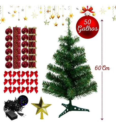 Árvore De Natal Decorada Pequena 60cm Completa + 38 Enfeites Árvore De Natal Decorada Pequena 60cm Completa + 38 Enfeites