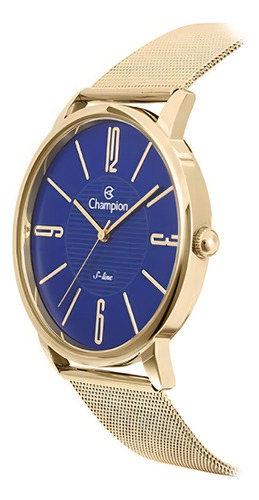 Relógio Champion Feminino S-line Cn21014a Dourado Fundo Azul
