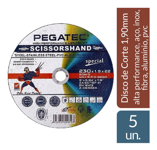 Disco De Corte Inox Scissorshand Pegatec 9 X 1,90mm 5 Un.