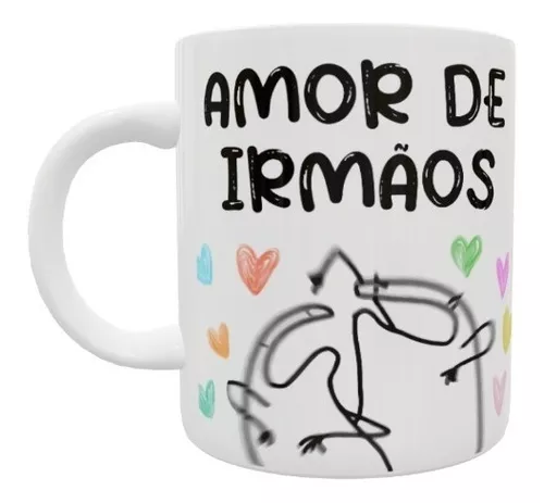 Caneca Flork Meme Amor de Irmãos/Irmãs Porcelana Personalizada 325ml