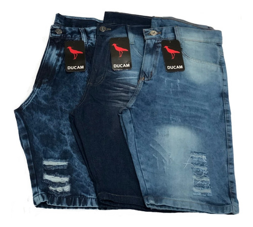 Imagem 1 de 6 de Kit 3 Bermudas Jeans Masculina Atacado C/ Nota Fiscal  Full