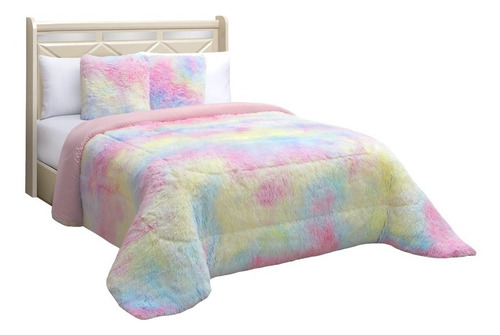 Edredón Mink Matrimonial Rosa Tie Dye Térmico Calientito