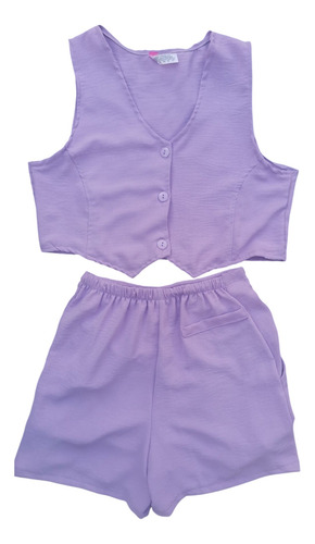 Conjunto Chaleco Y Short Juvenil Lila Lisa Unitalla