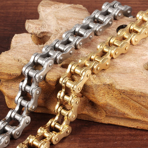 Imagen 6 de 6 de Pulsera Biker Acero Inoxidable Tipo Cadena Bicicleta Moda