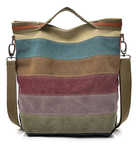 Bolso Bandolera De Lona Patchwork Con Múltiples Bolsillos