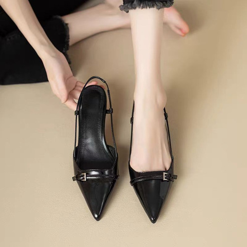 Sandalias Elegantes De Charol Con Correa Trasera Para Mujer