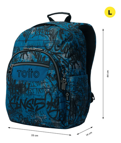 Totto Combo Mochila Y Lonchera - Set Kit Escolar Acuarela Grafiti Azul