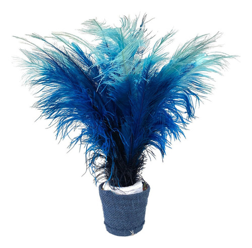 Plumas De Avestruz Tipo Palito P/ Arranjos E Decorações 100g Cor Tricolor Preto / Turquesa / Azul Bebê