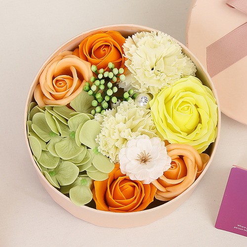 Regalo Día San Valentín Flor Jabón Caja Redonda Pequeña Un