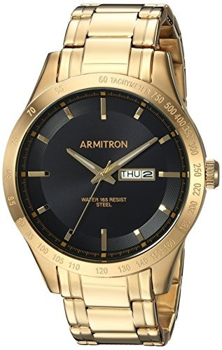 Armitron Mens 20 5174bkgp Day Date Function Gold Tone