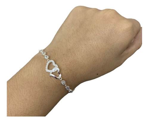 Pulsera Plata 925 Corazón Zircones Doble Mujer Regalo