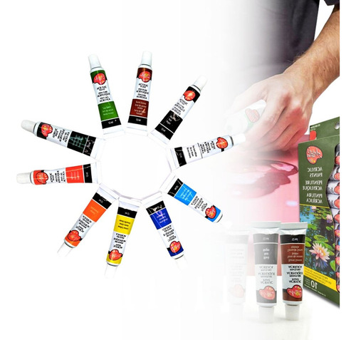 Pinturas Acrílicas X10 Kit Profesional Para Pinturar Lienzos