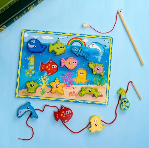 Imagen 2 de 6 de Juego Pesca Magnetica Madera Montessori Encajar Didáctico