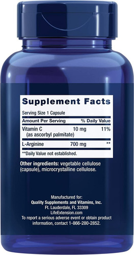 Life Extension L Arginina 700mg (200 Capsulas) L Arginine Sabor S/n