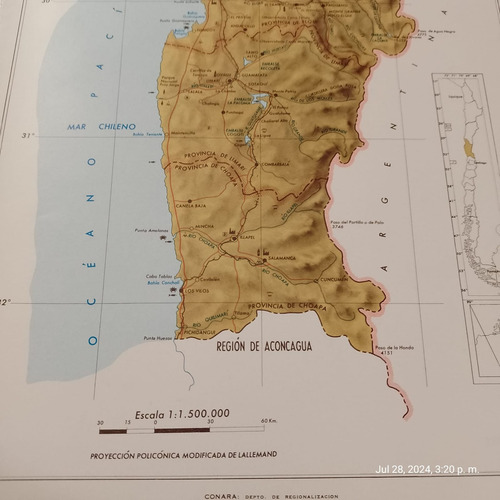 Mapa Región De Coquimbo 34x25cm. Imp. 1976 (Usado)