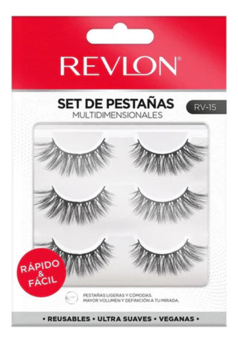 Set x3 pares de pestañas RV-15 color negro Modelo 3 Revlon