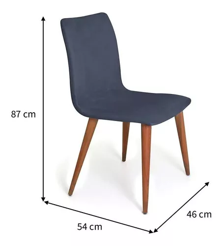 Conjunto c/ 2 Cadeiras fixa em Madeira / Veludo Azul 87 cm x 46 cm x 54 cm