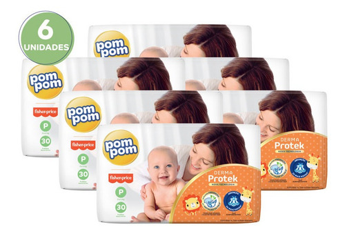 Imagem 1 de 1 de Kit Fralda Pom Pom Derma Protek Jumbo P 180un