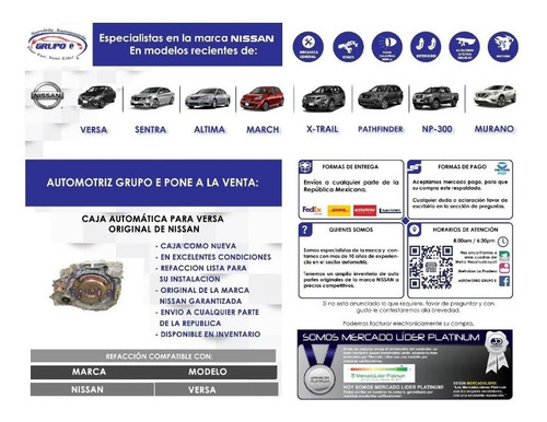 Imagen 9 de 9 de Caja Automática Nissan Versa 2017 2018 2019 2020 C/ Garantía