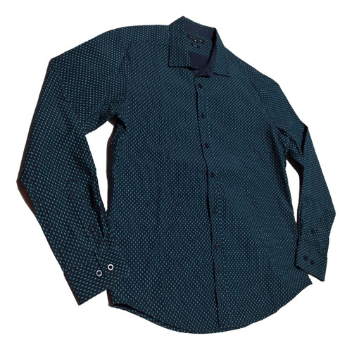 Camisa Slim Fit Azul Oscura Y Puntos Celestes Usada