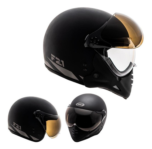 Capacete Peels F21 Classic Preto Fosco Aberto Com Queixeira