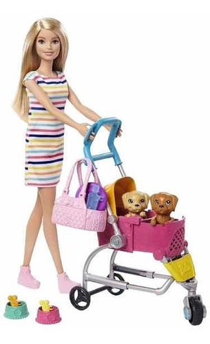Muñeca Barbie Con Mascotas Coche Stroll´n Play Playset