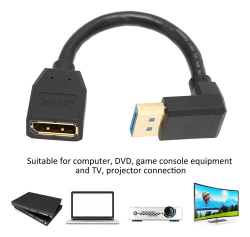 Cabo De Extensão Displayport Dp1.4 Versão 90 Graus