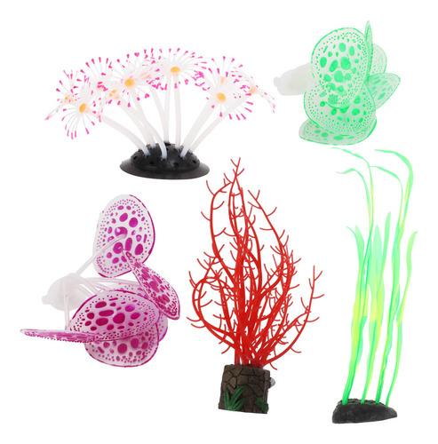 5pcs Silicone Coral Plantas Decorações Brilhando Artificial