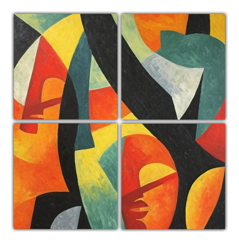 120x120cm Cuadro Abstracto Pared Colores Vivos Arte Retro