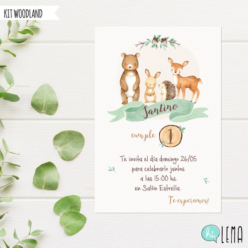 Kit Imprimible Woodland Bosque Oso Deco + Candy Bar