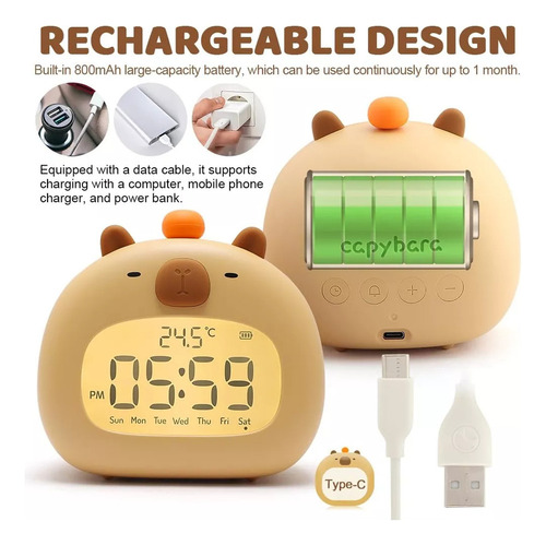Despertador Led Con Capibara Y Juguete De Peluche Para Niños