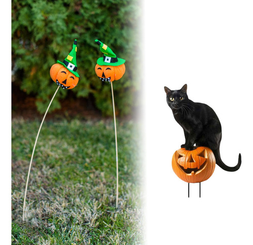 2 Figurita De Gato Para Jardín, 18,9 X 28 Cm Calabaza De