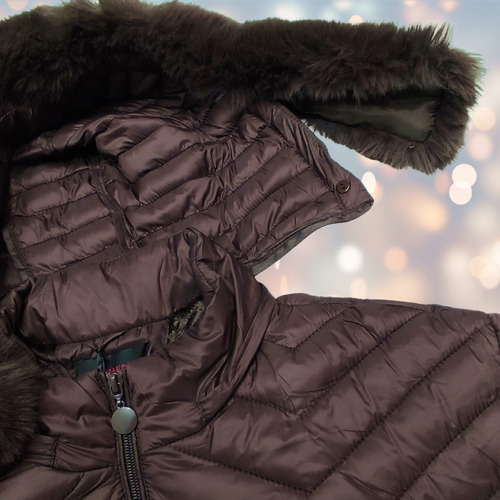 Campera Talla Grande Inflable Larga Piel Capucha Desmontable
