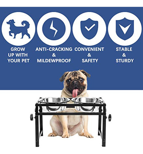 Cuenco Elevado Ajustable Para Mascotas Con Comederos De Acer