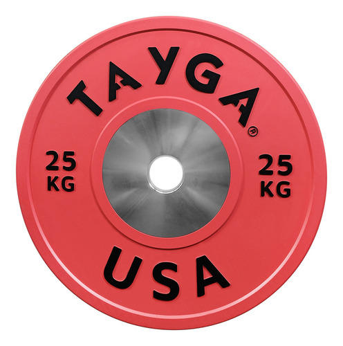 Par Disco Olímpico Heterofilia Competencia 25kg Tayga (2 Pz) Color Rojo