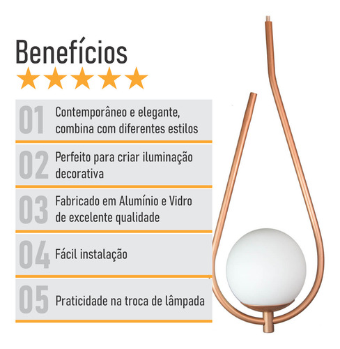 Lustre Pendente On Drop - Bronze Com Globo De Vidro Branco