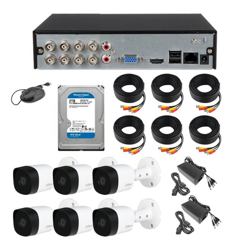 Imagen 1 de 6 de Kit Circuito Cerrado 6 Cámaras 8 Ch 720p Dahua 2tb