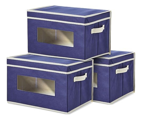 Caja Organizadora Para Hogar Con Tapa Y Asas Azul 3 Pzas