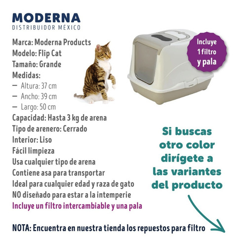 Arenero Para Gato Con Tapa Anti Olores Incluye Filtro Y Pala