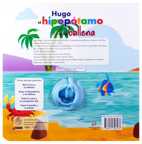Libro con Marioneta: Hugo el Hipopótamo y la Ballena.: Cuento con Títere de tela: Hugo el Hipopótamo y la Ballena., de Varios autores. Editorial Silver Dolphin (en español), tapa dura en español, 2022