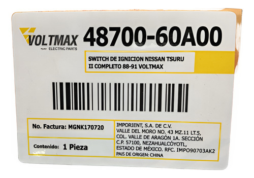 Switch Ignicion Nissan Tsuru Ii Completo 88-91 Marca Nikko