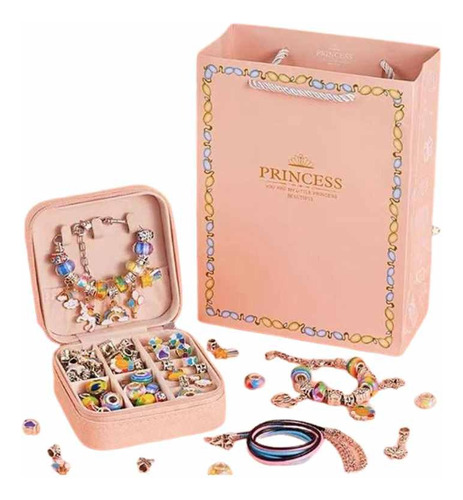 Conjunto De Fabricação De Pulseiras Presente Natal Luxuoso Cor Caixinha Rosa Com Miçangas Princess