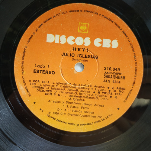 Música Disco Vinilo, Julio Iglesias Hey! 10 Temas