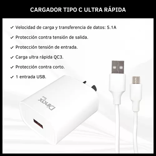 Cargador Tipo C Carga Ultra Rápida Con Cable Usb Dinax Full