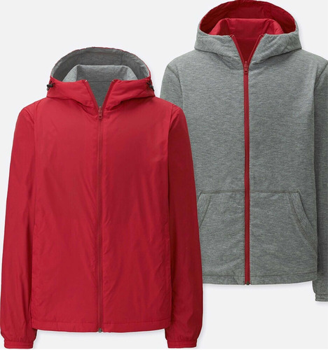 Campera Rompe Viento Uniqlo Reversible Rojo Talle L Hombre