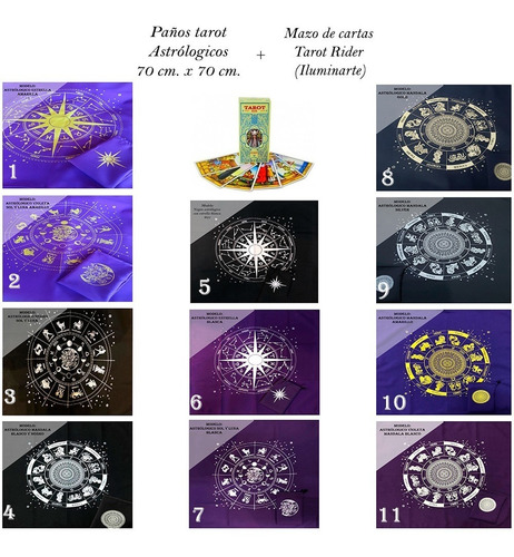 Imagen 3 de 9 de Cartas Tarot Rider + Paño Tirada 70cm.x70cm.c/bolsa