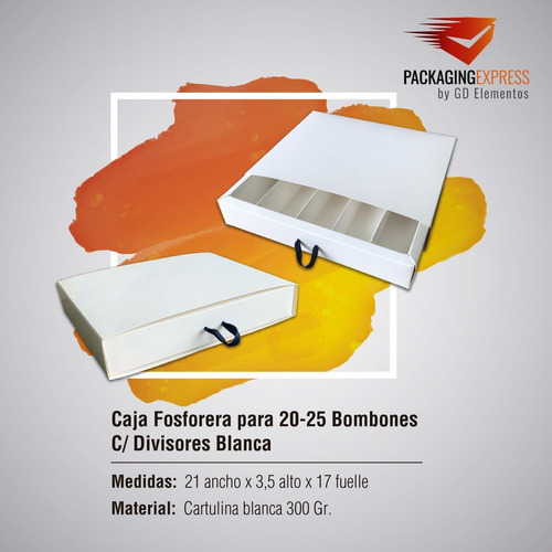 Caja Para Bombones Fosforera Divisor 20/25 U Blanca Pack X25