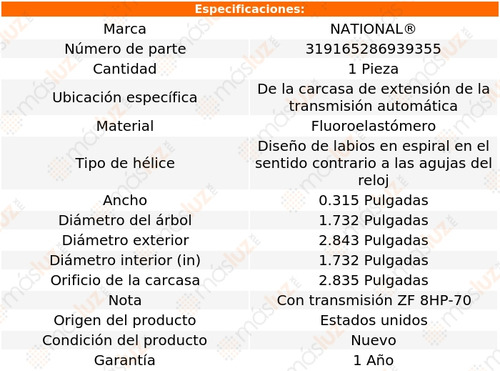 1- Retén Carcasa Extensión T/ A P/ Bmw 550i 06/16 National