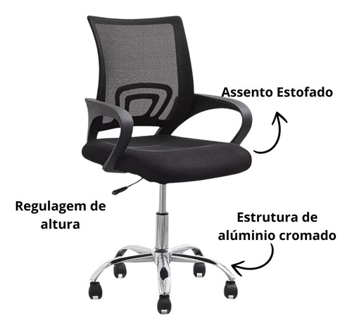 Kit Mesa Escritório Industrial 150x60 Cadeira Mesh Cromada